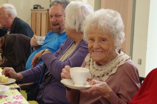 Celia enjoying a cuppa!