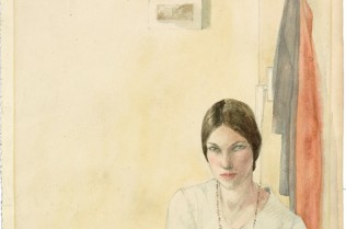 winifred-knights-self-portrait-sketching-at-a-table-c-1916